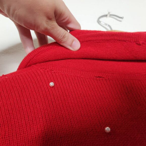 Jones NY XL Red Beaded Cardigan Lambswool Angora Blend Collared Embellished - Picture 7 of 9